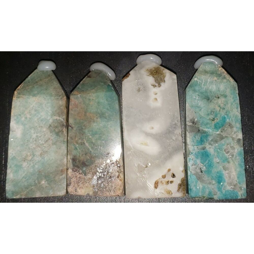 4 High Grade Blu/Green Skeletal Aragonite, Crystal White Agate, Amazonite Towers